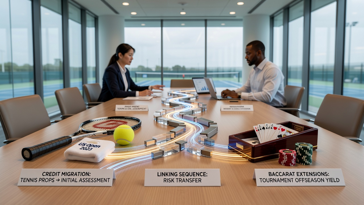 Timeline illustration of credit migration from tennis props to baccarat during July 2026 offseason