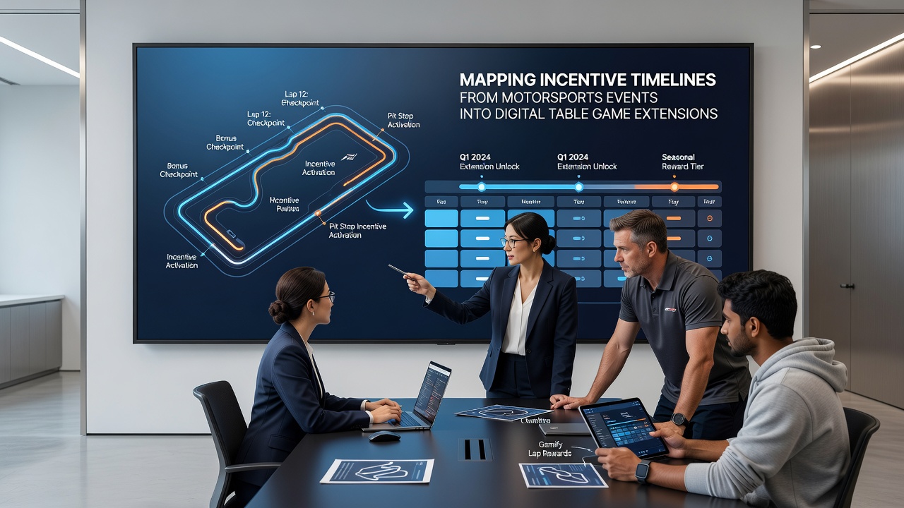 Motorsports event timeline chart overlaid with digital table game bonus structures