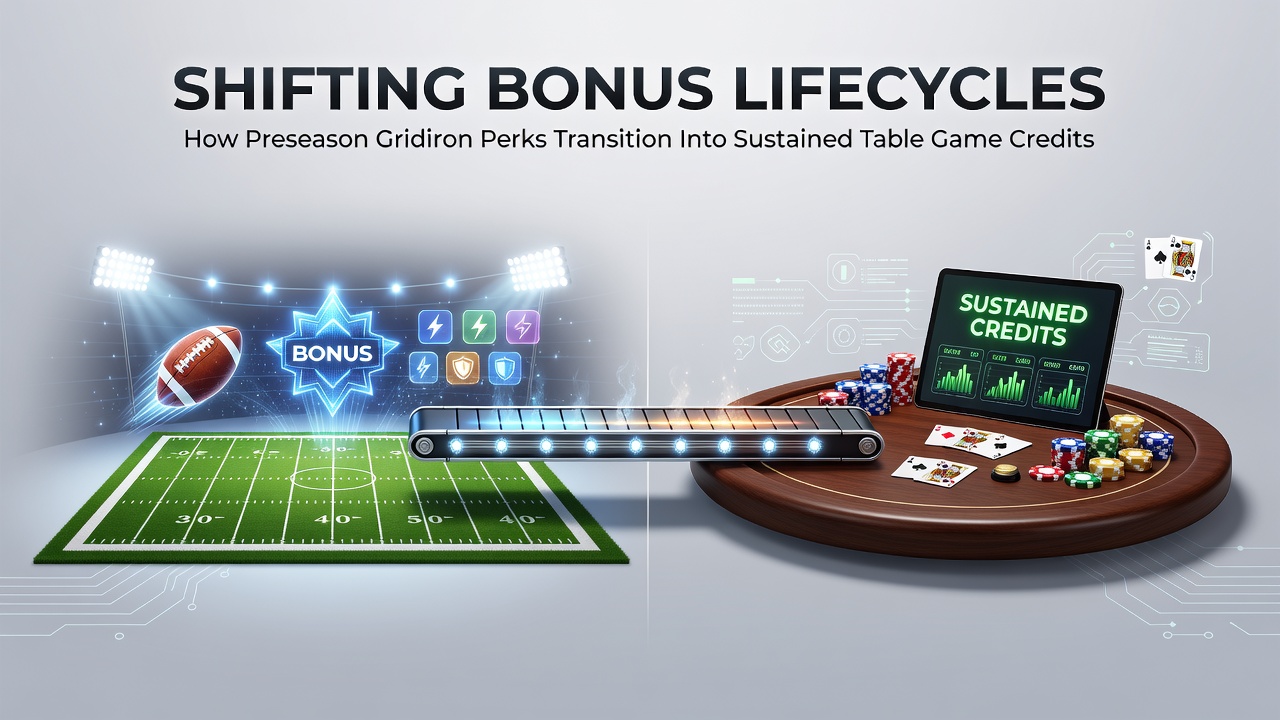 Casino table game interfaces displaying converted gridiron bonus credits during summer months