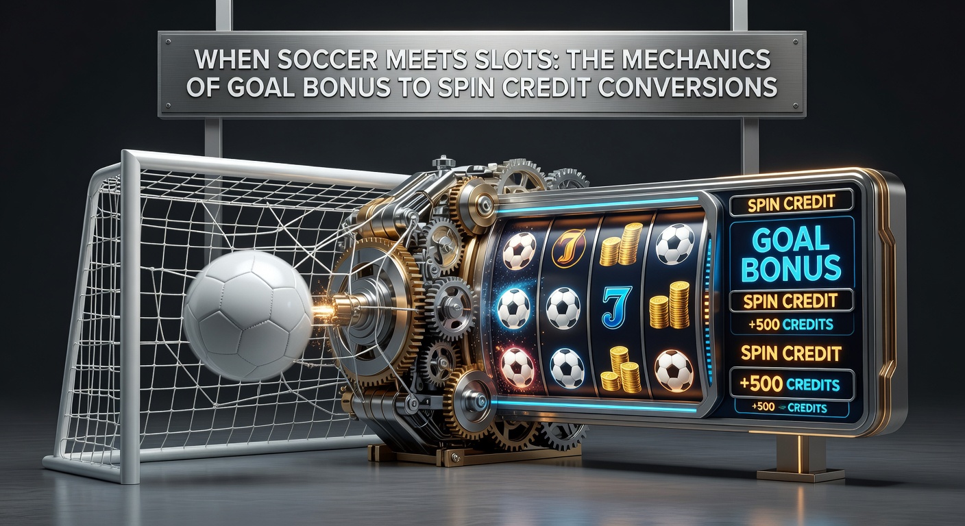 Soccer goal celebration transitioning into digital slot machine reels with bonus credits